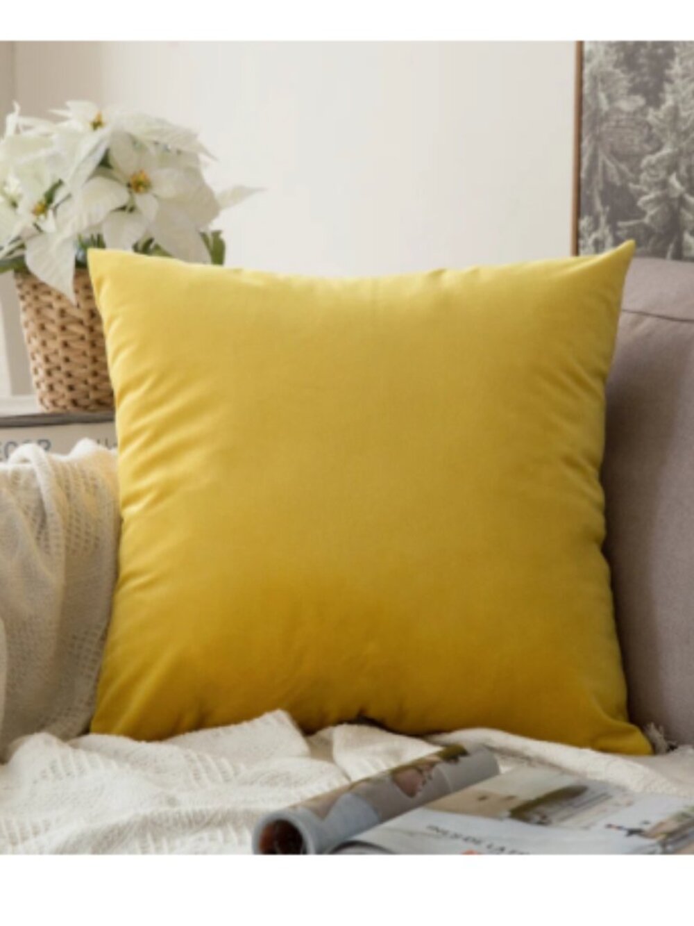 set of 2 yellow throw pillow covers